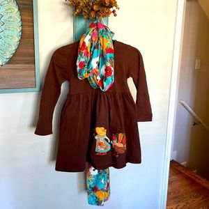 Kids Thanksgiving outfit, size 10-12, pants, tunic and matching scarf